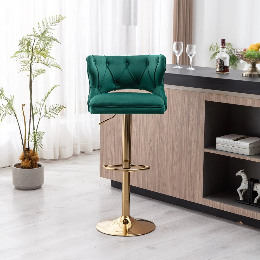 Luxury Royal Green Velvet Bar Lounge Chair with Gold Base