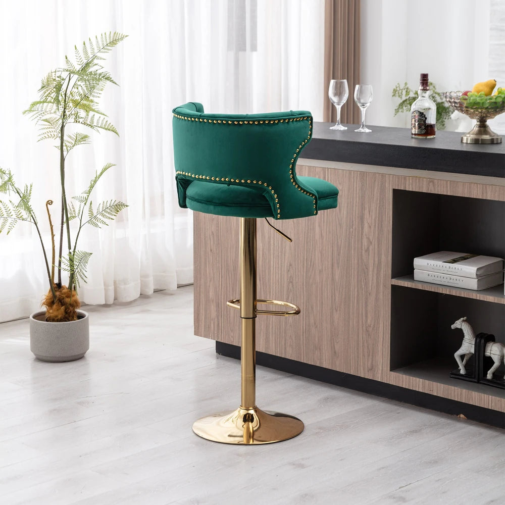 Luxury Royal Green Velvet Bar Lounge Chair with Gold Base