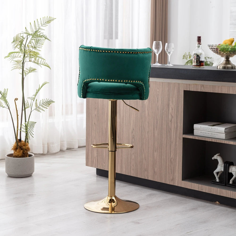 Luxury Royal Green Velvet Bar Lounge Chair with Gold Base