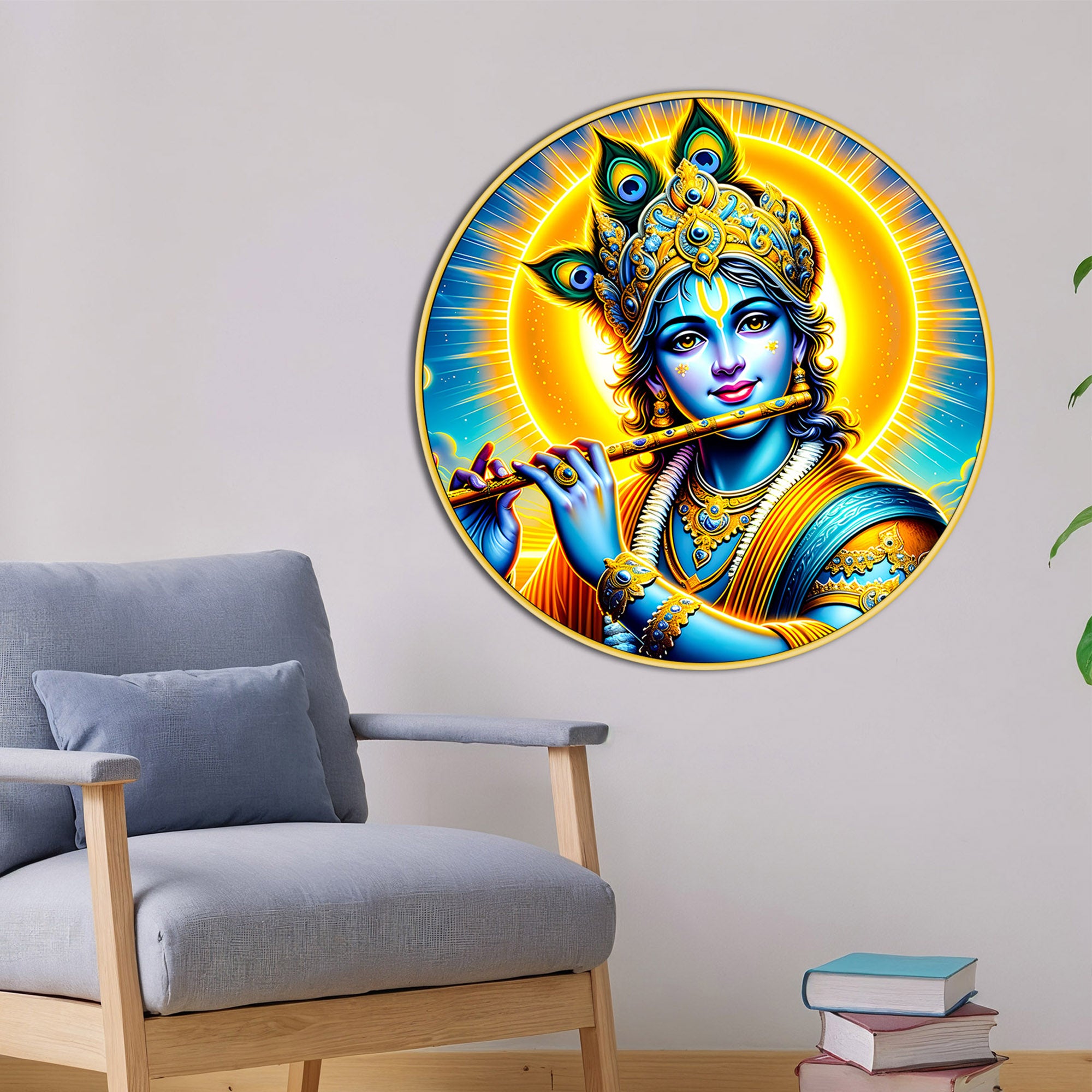Luxury Shri Krishna Round Wall Painting Decor