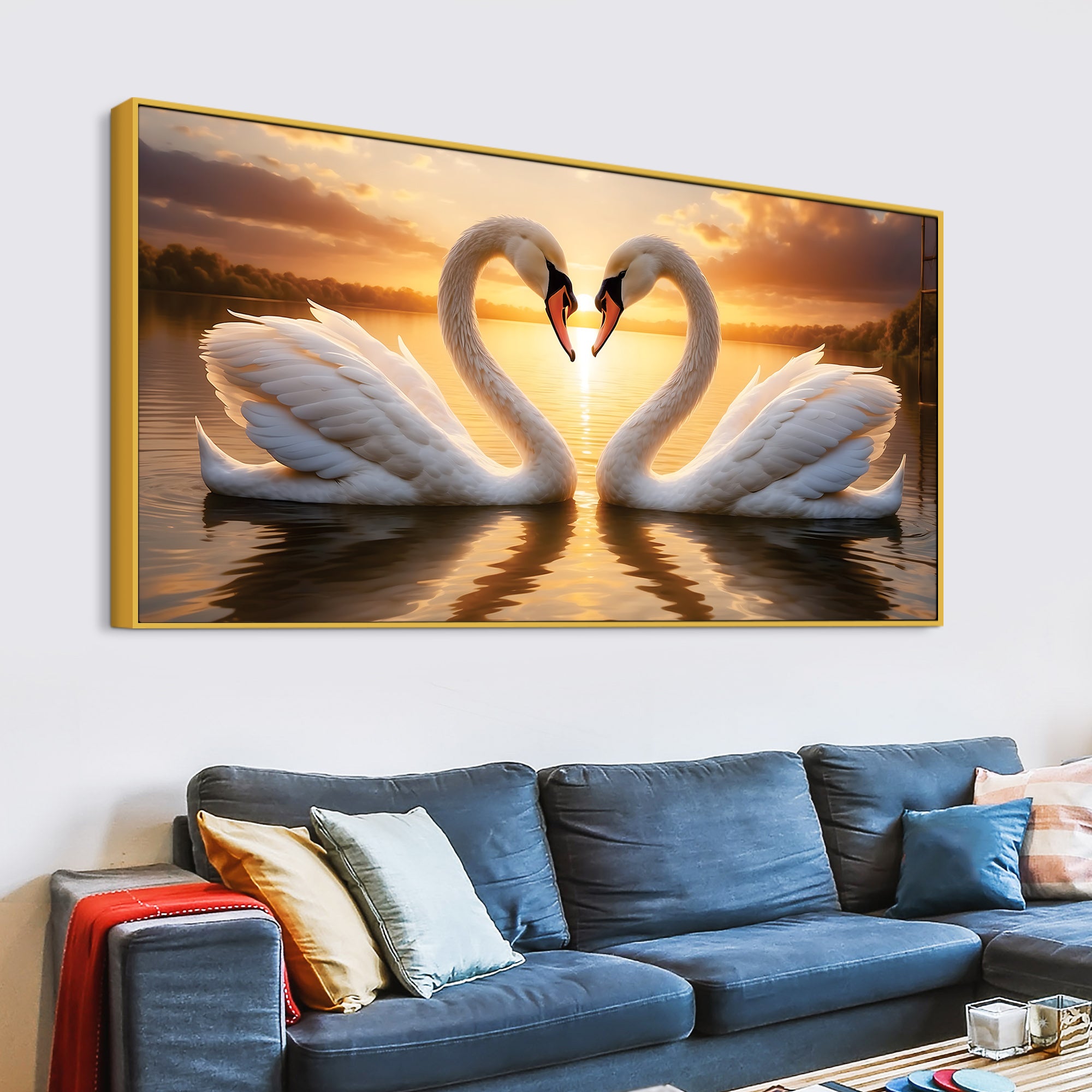 Luxury Swan Couple Wall Art Painting for Romantic Interiors