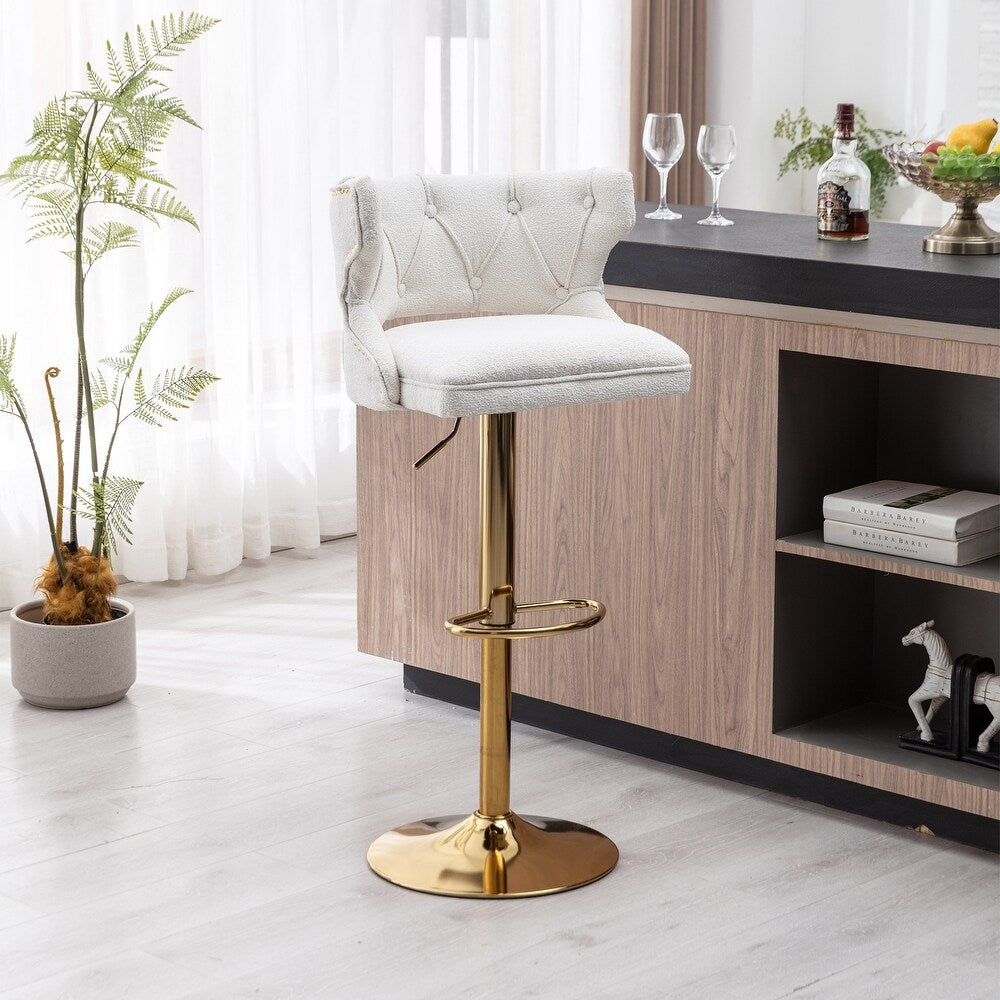 Luxury White Velvet Bar Lounge Chair with Gold Base