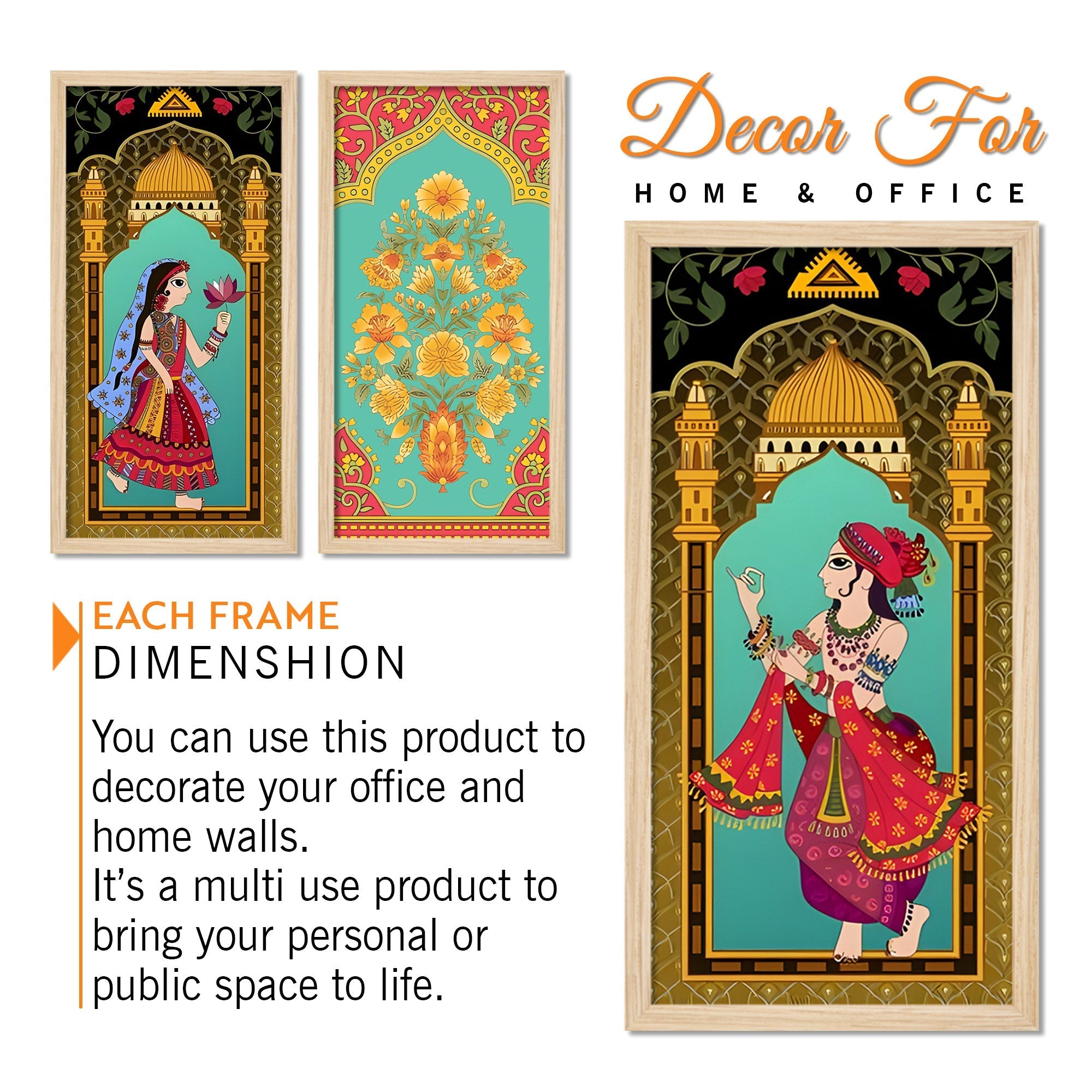 Madhubani Decorative Welcome Home Art Wooden Wall Frame Set of Three
