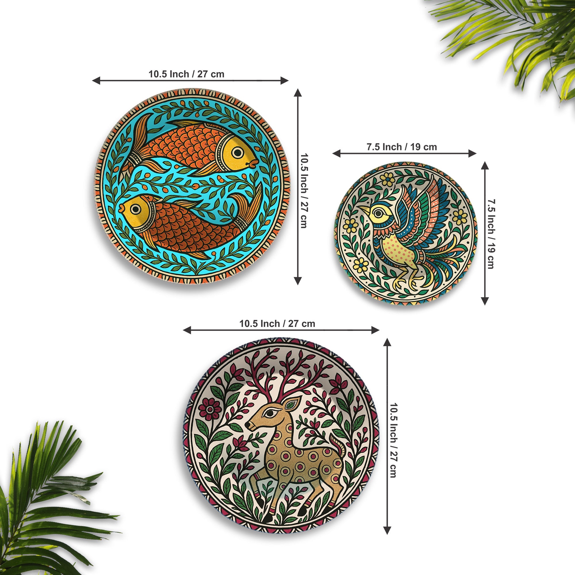 Madhubani Forest Rhythms Premium Wall Plates Painting Set of 3