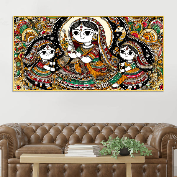 madhubani-women-theme-canvas-painting-ethnic-indian-wall-painting