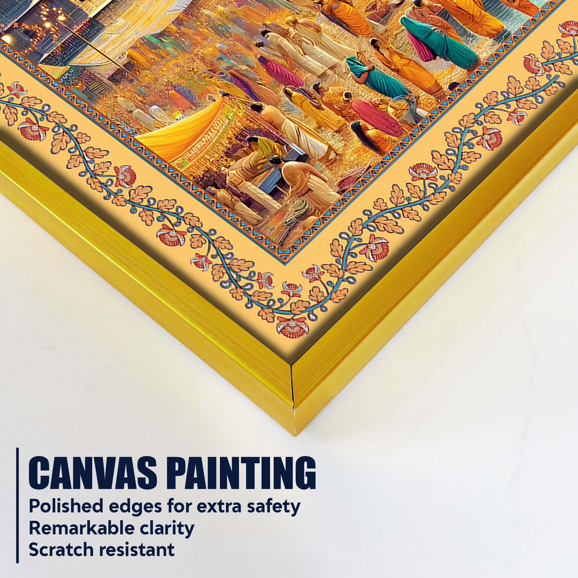 Maha Kumbh Mela on Ganga Ghat Border Canvas Wall Painting
