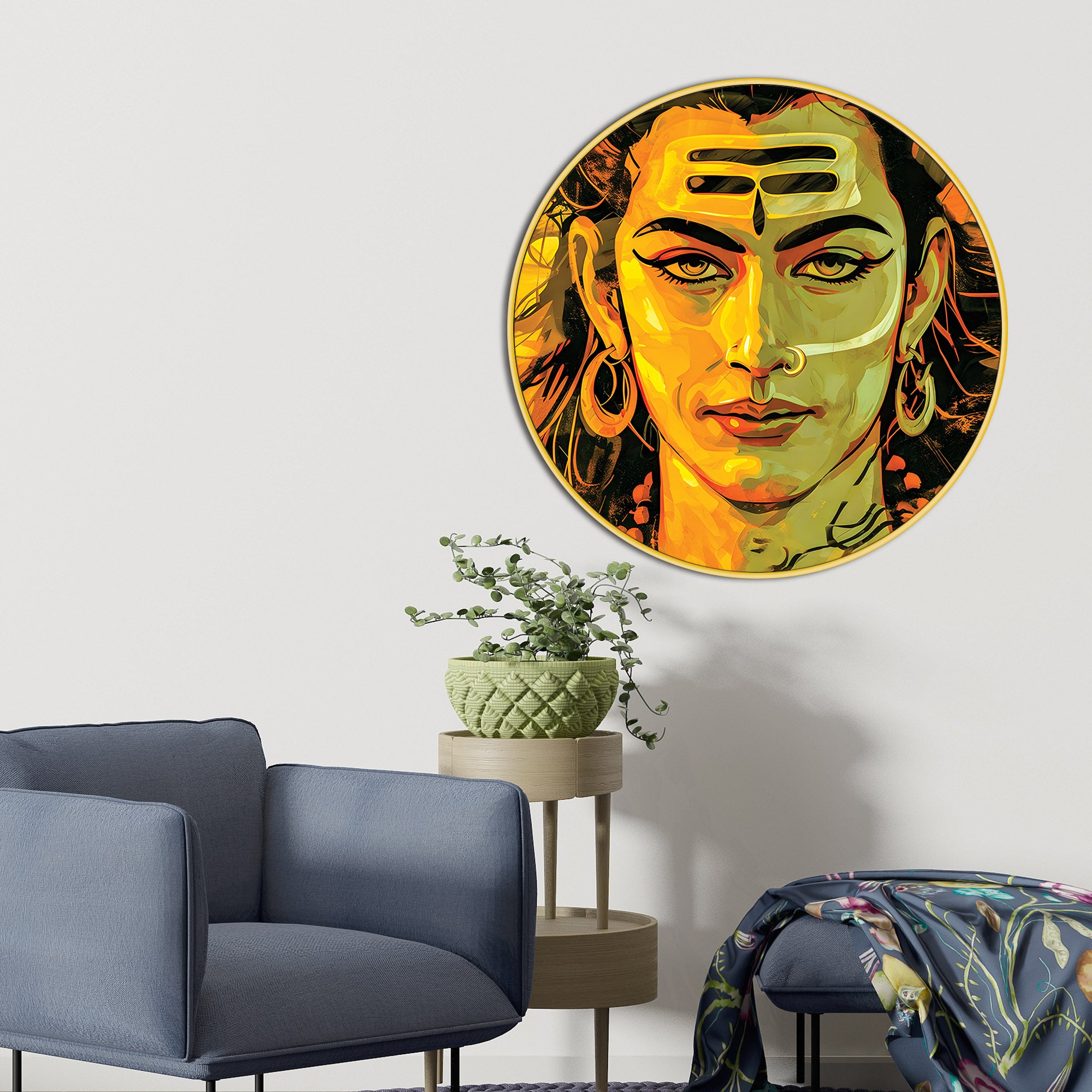Mahadev Cosmic Round Frame Contemporary Hindu Decor Painting