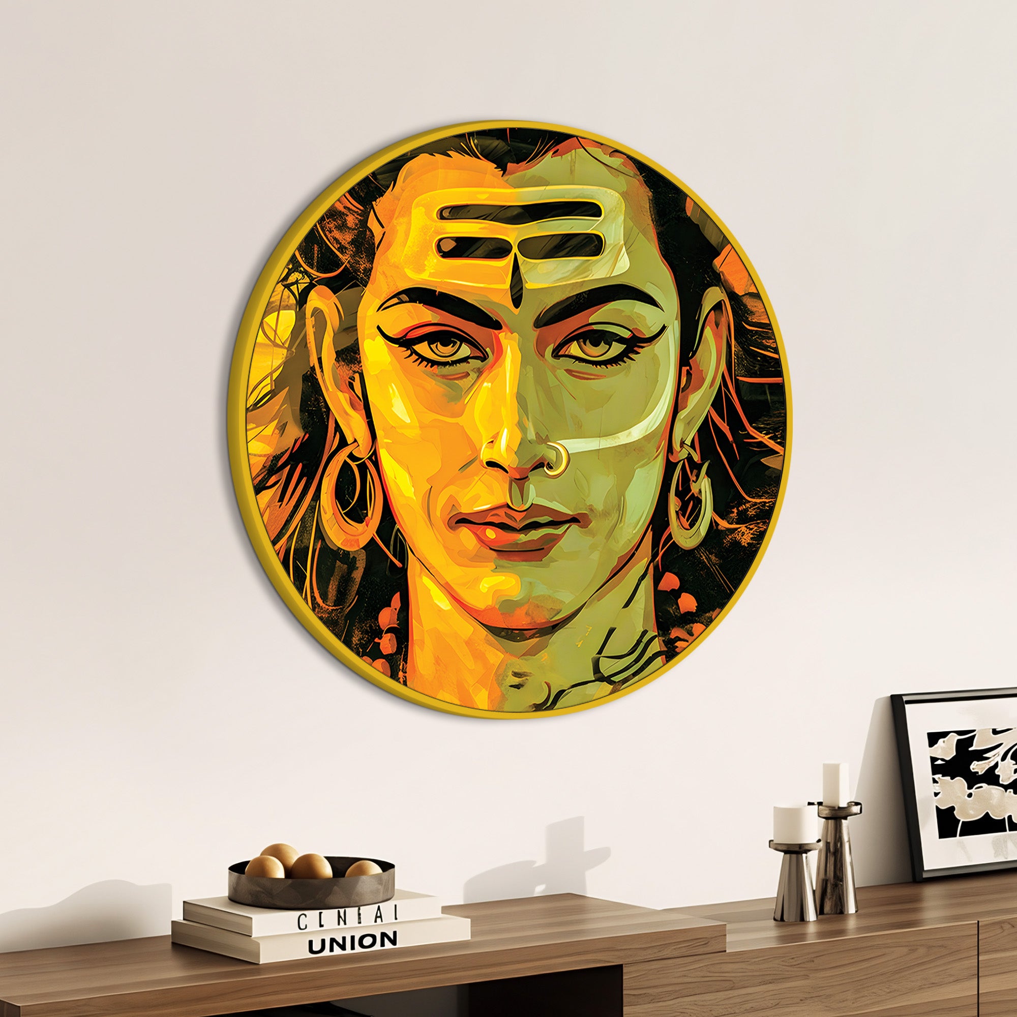 Mahadev Cosmic Round Frame Contemporary Hindu Decor Painting