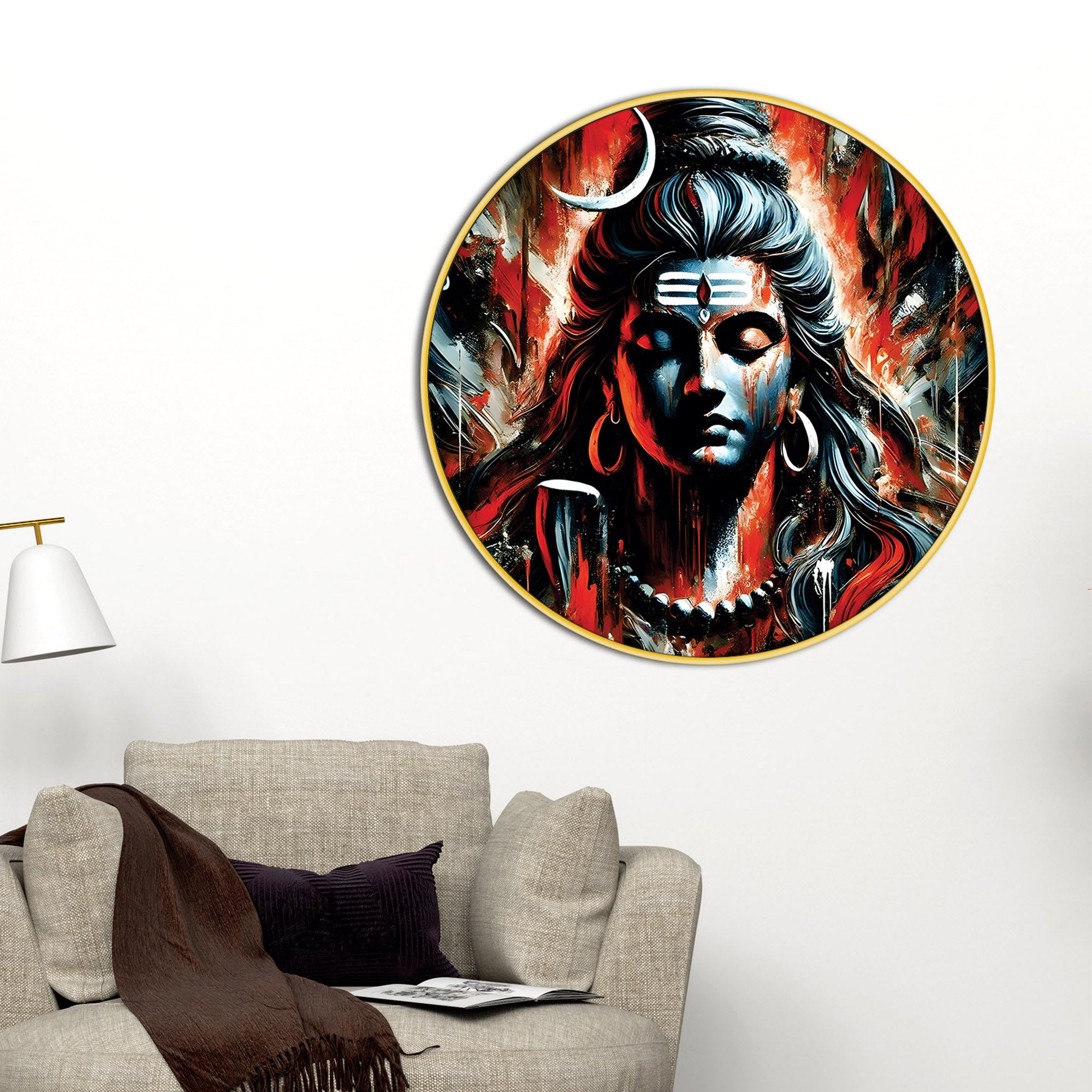 Mahadev Red Round Painting Premium Hindu Wall Decor