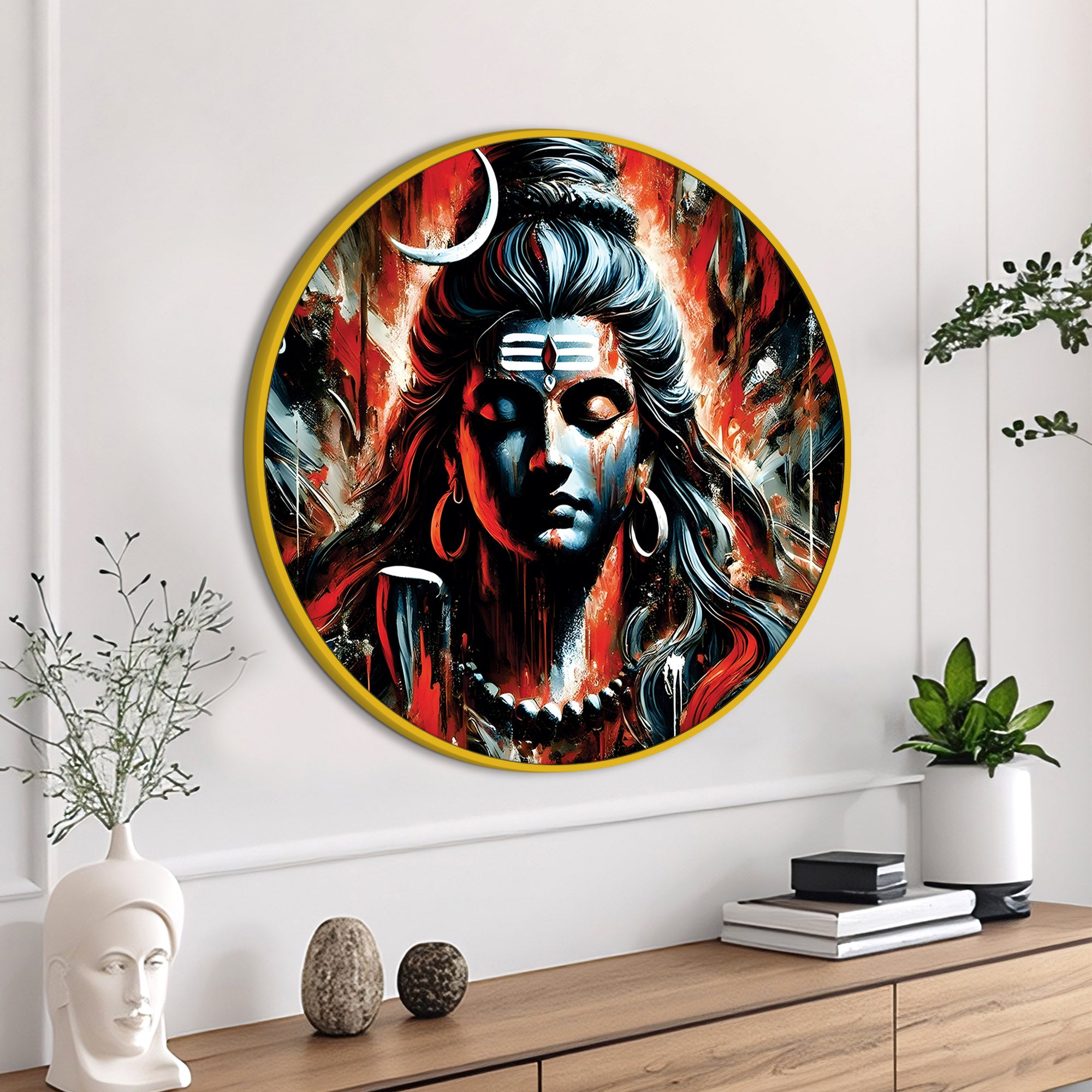 Mahadev Red Round Painting Premium Hindu Wall Decor