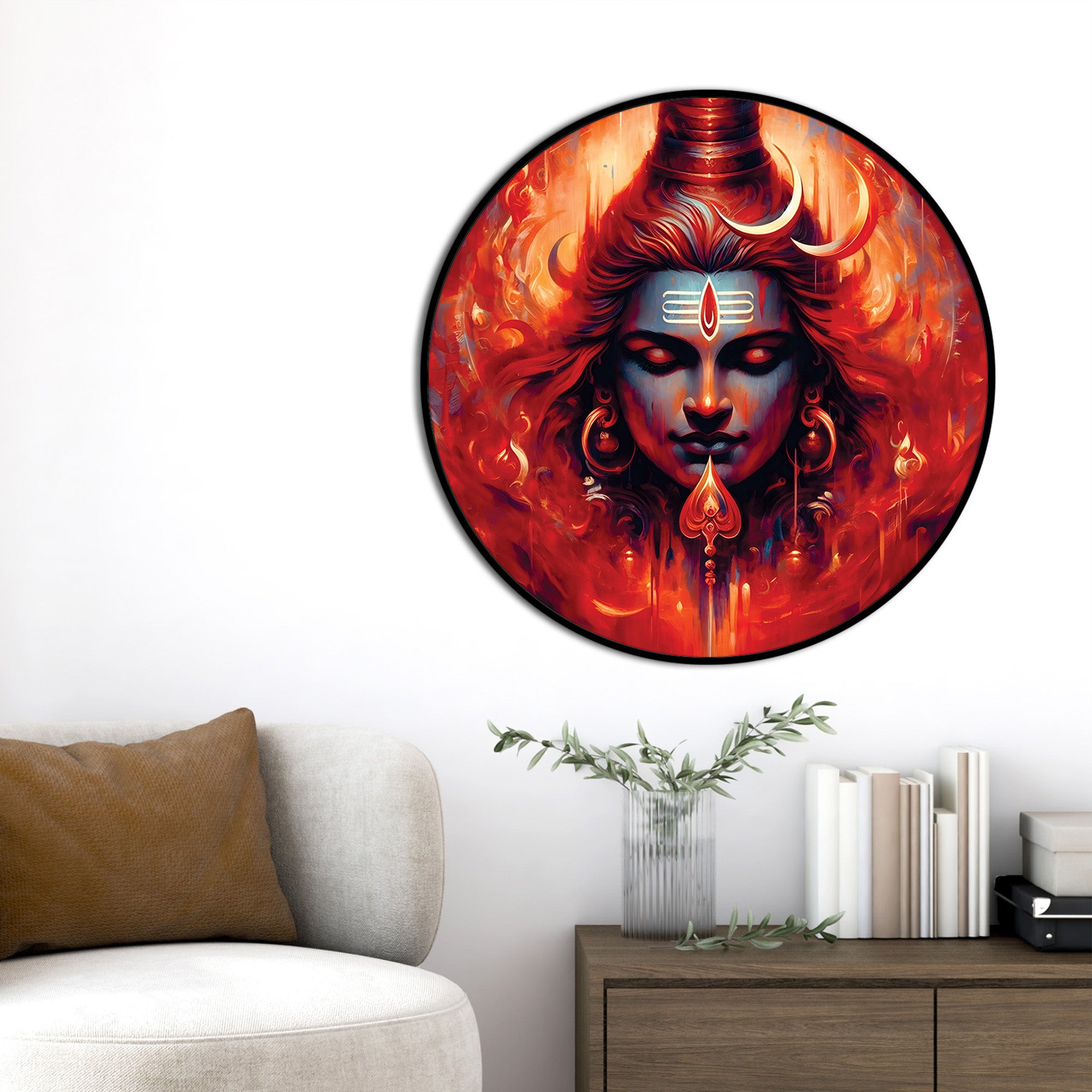 Mahadev Spiritual Painting Round Frame Hindu Home Decoration