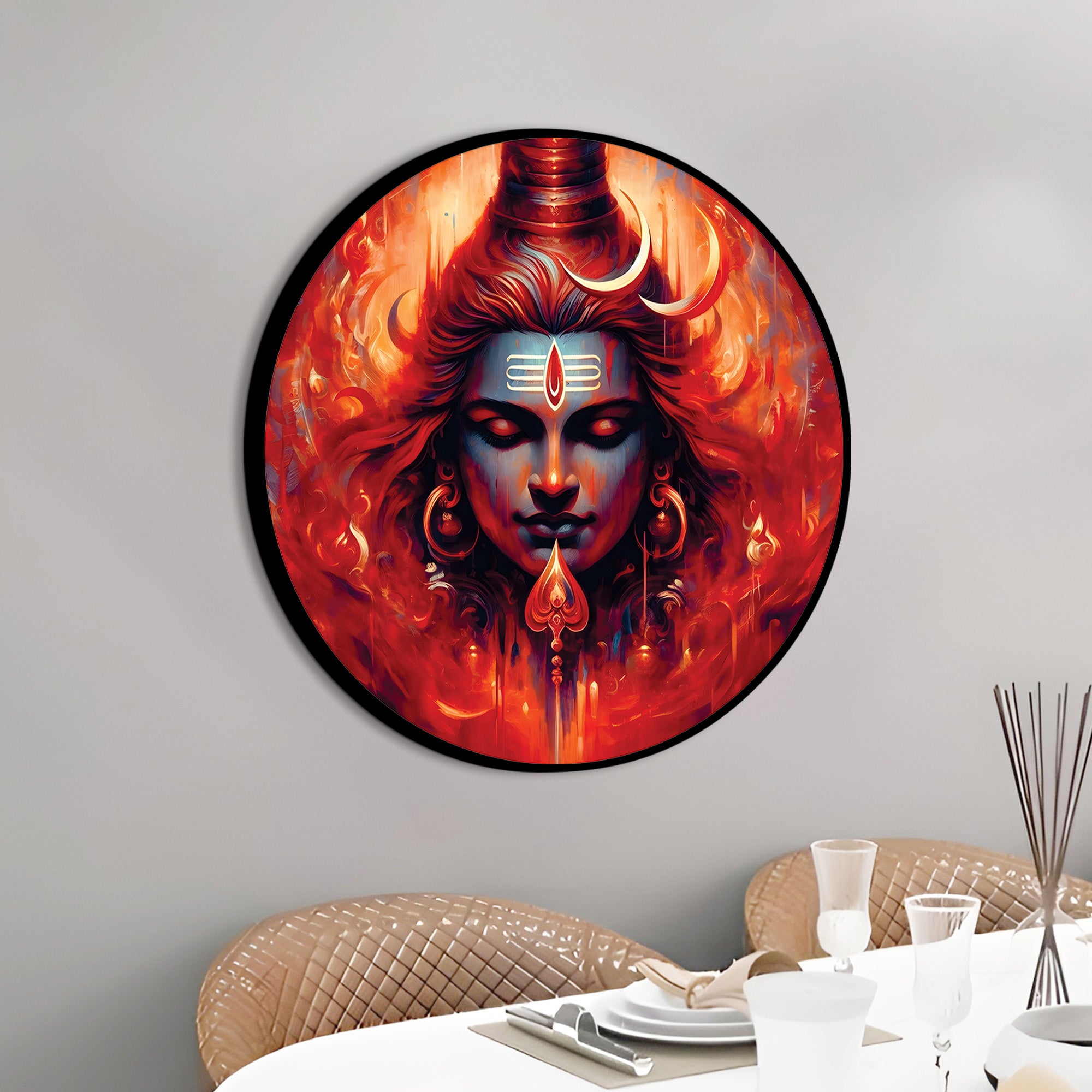 Mahadev Spiritual Painting Round Frame Hindu Home Decoration