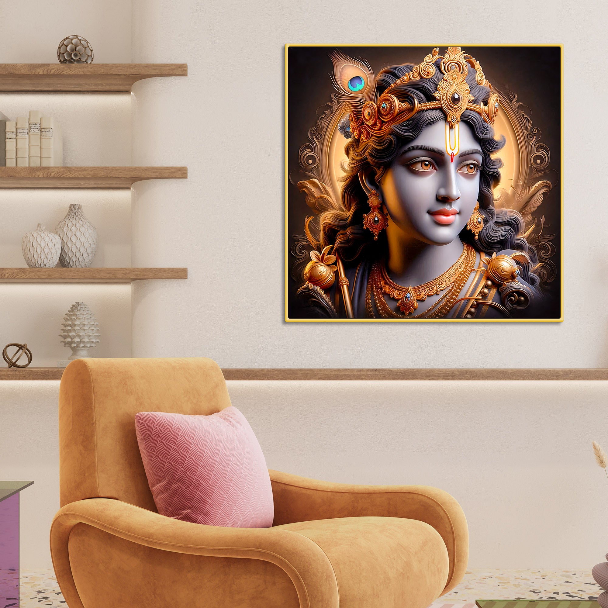 Majestic Lord Krishna Royal Portrait Art Canvas Wall Painting For Home & Office