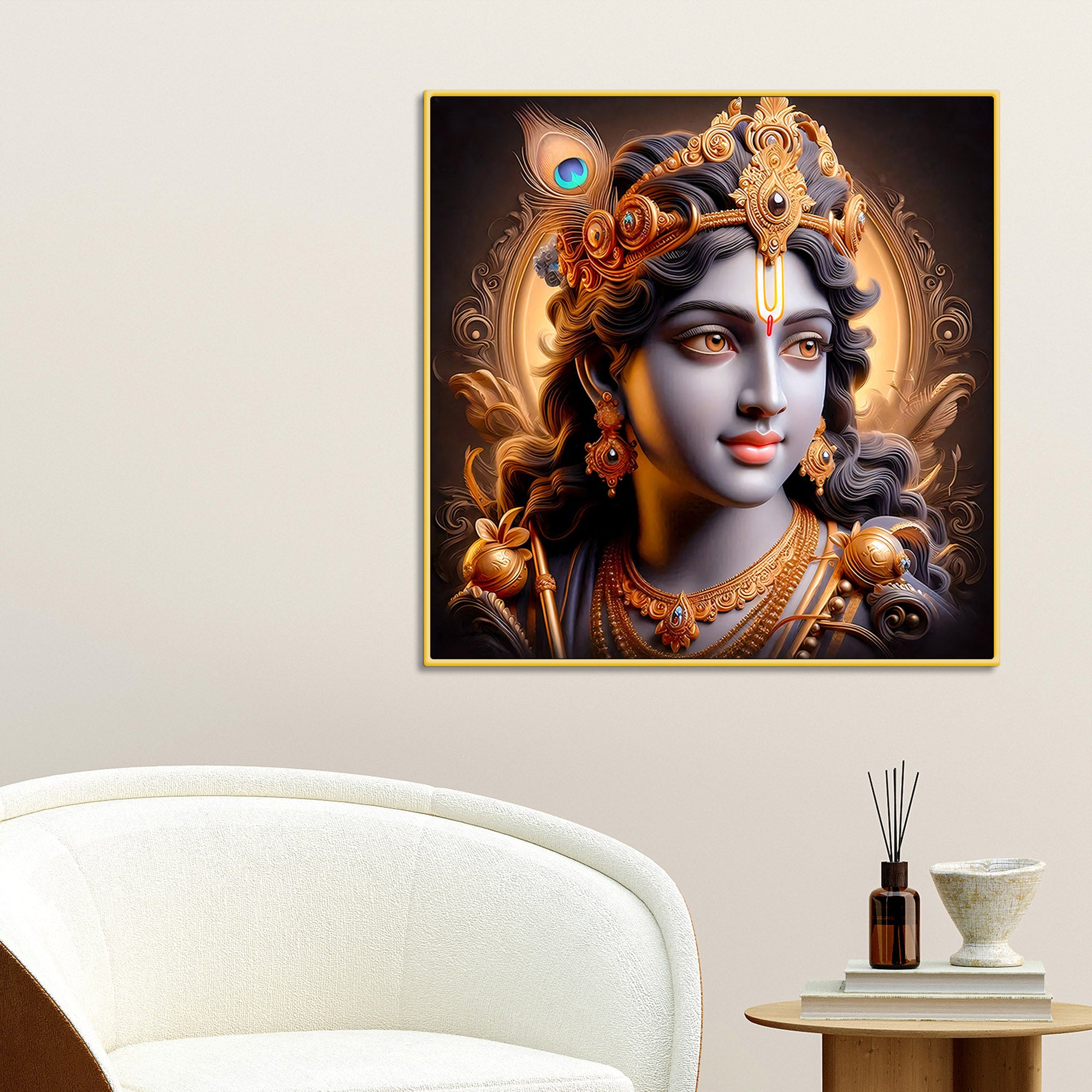 Majestic Lord Krishna Royal Portrait Art Canvas Wall Painting For Home & Office