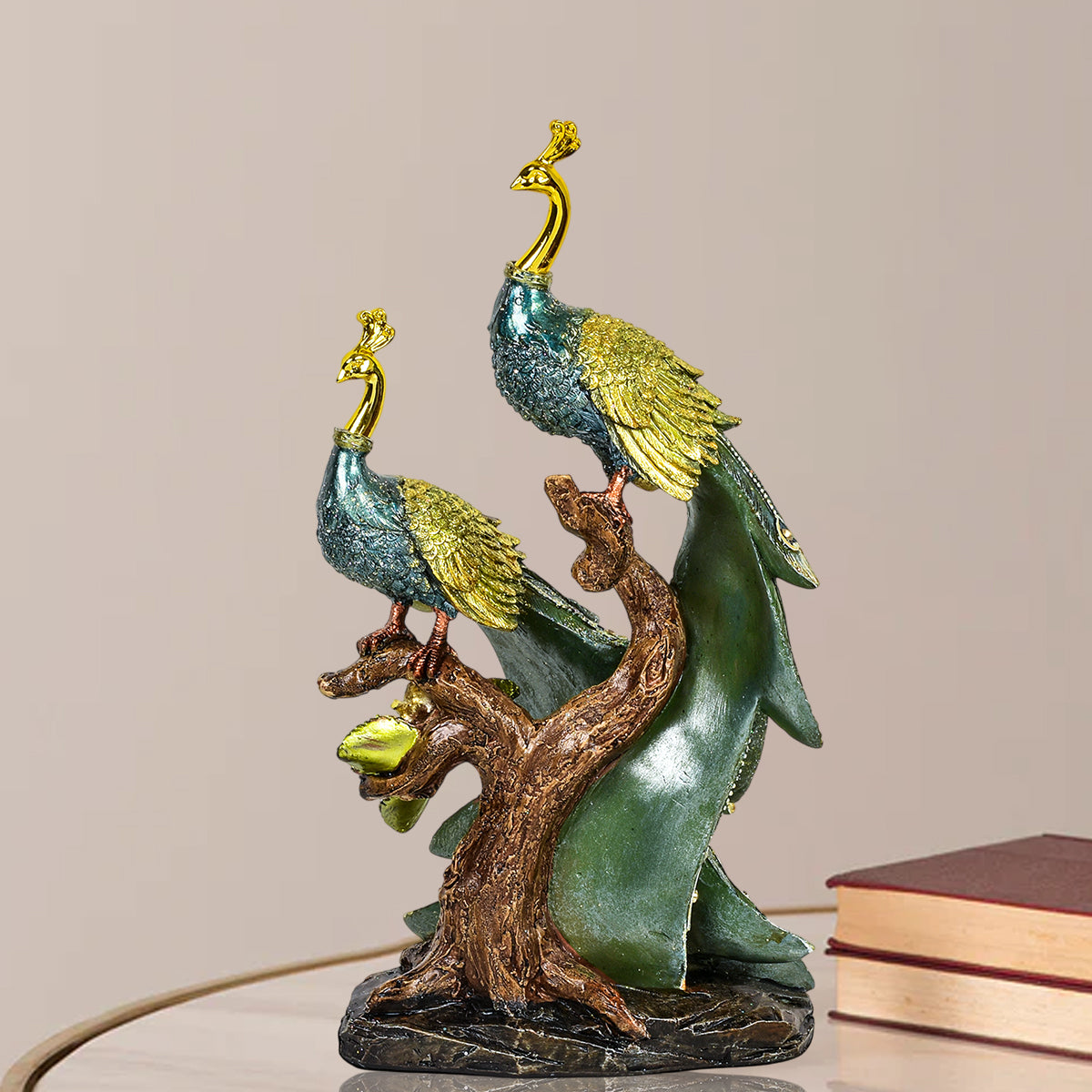 Majestic Peacock Couple Resin Decorative Showpiece