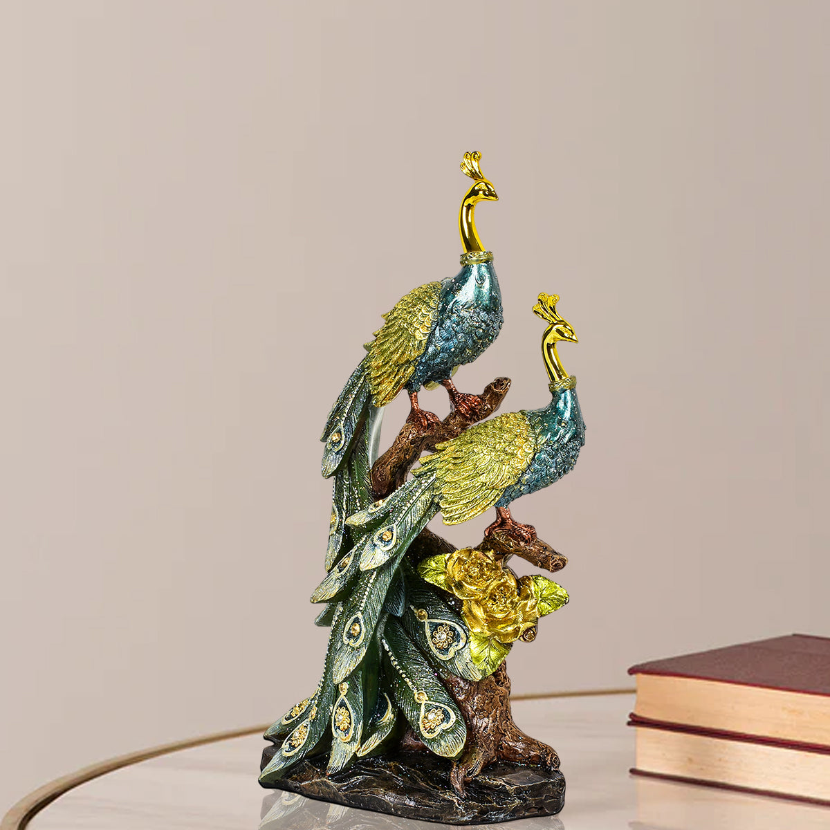Majestic Peacock Couple Resin Decorative Showpiece
