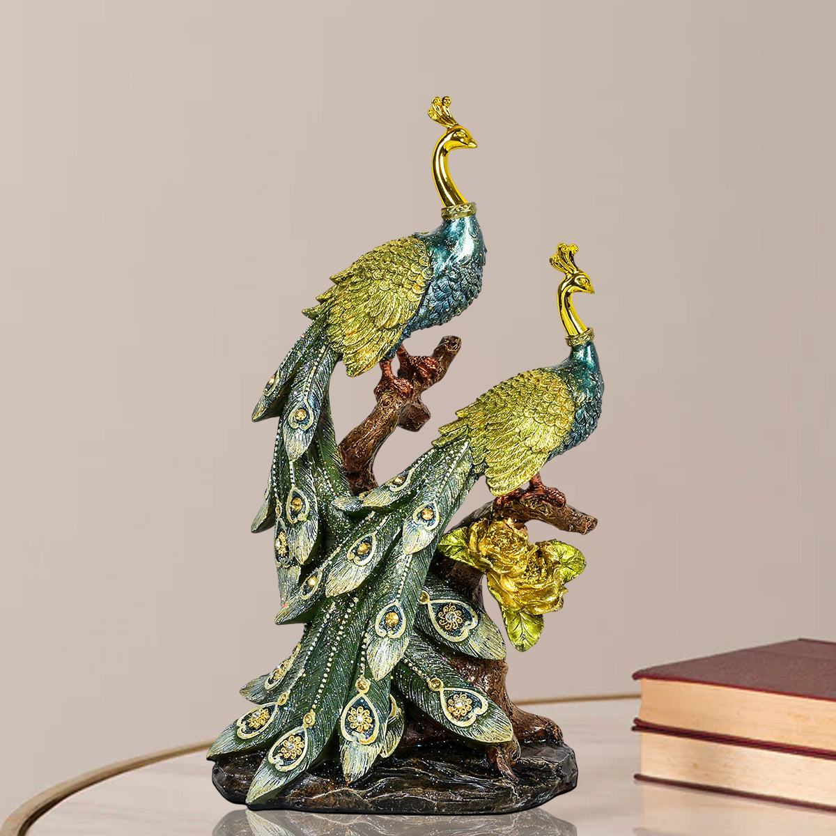 Majestic Peacock Couple Resin Decorative Showpiece