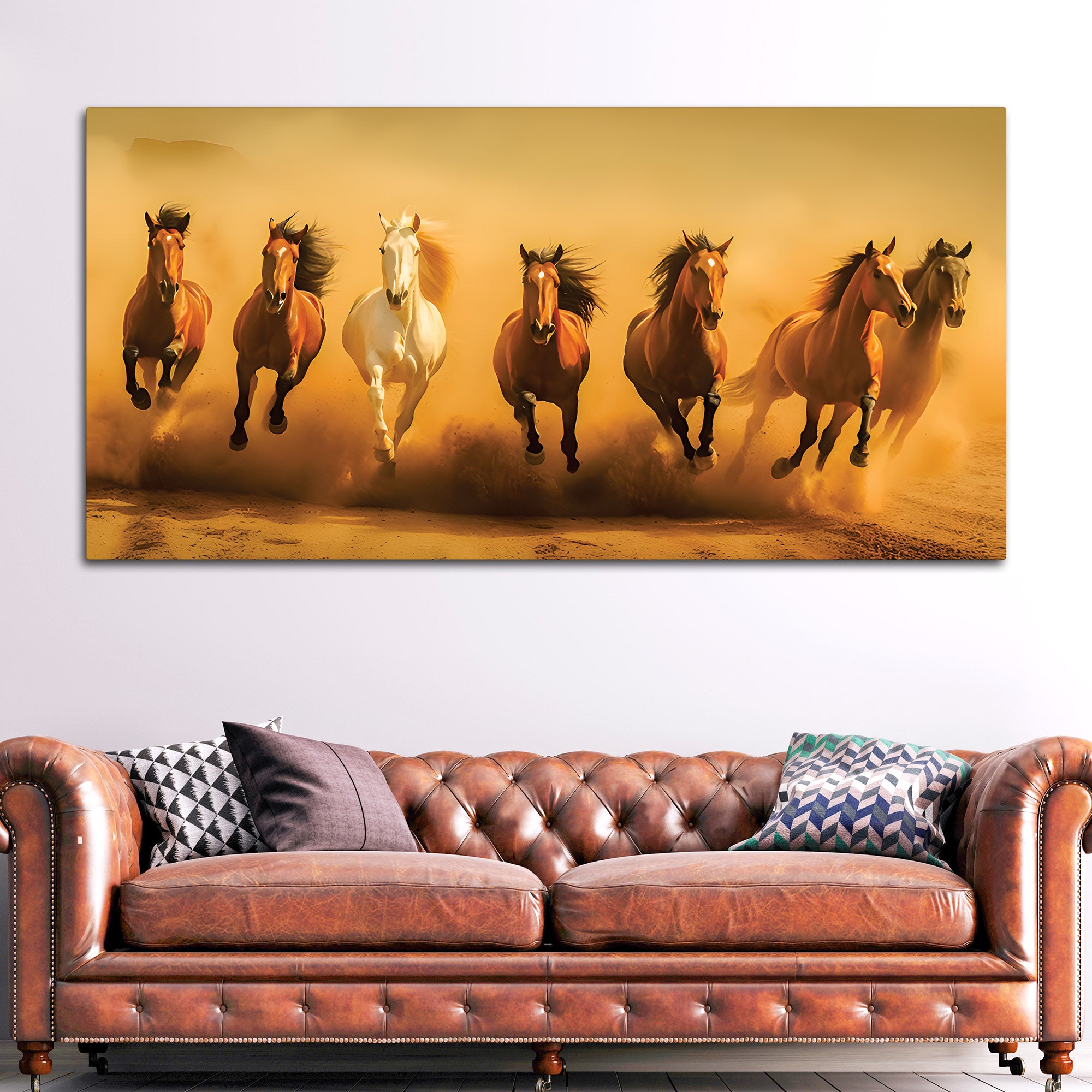 Majestic Seven Horses Galloping Premium Wall Painting