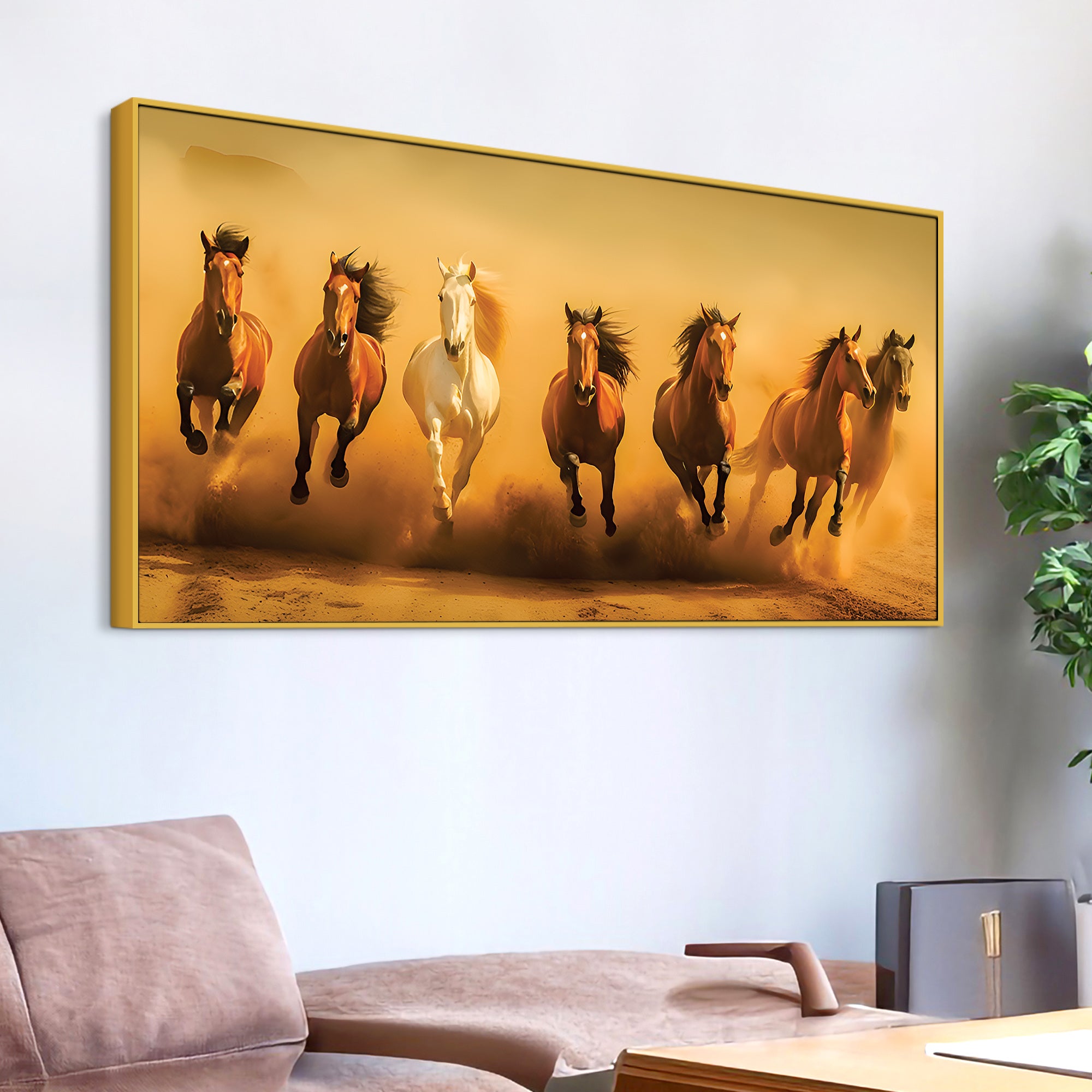Majestic Seven Horses Galloping Premium Wall Painting