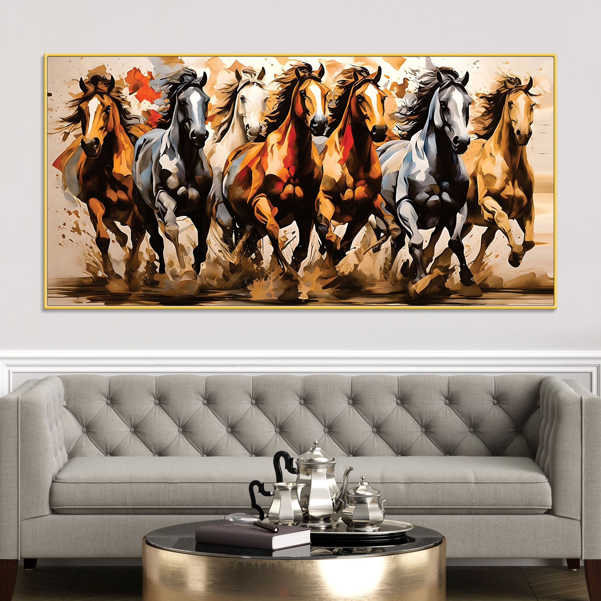 Majestic Seven Horses Water Color Art Premium Wall Painting