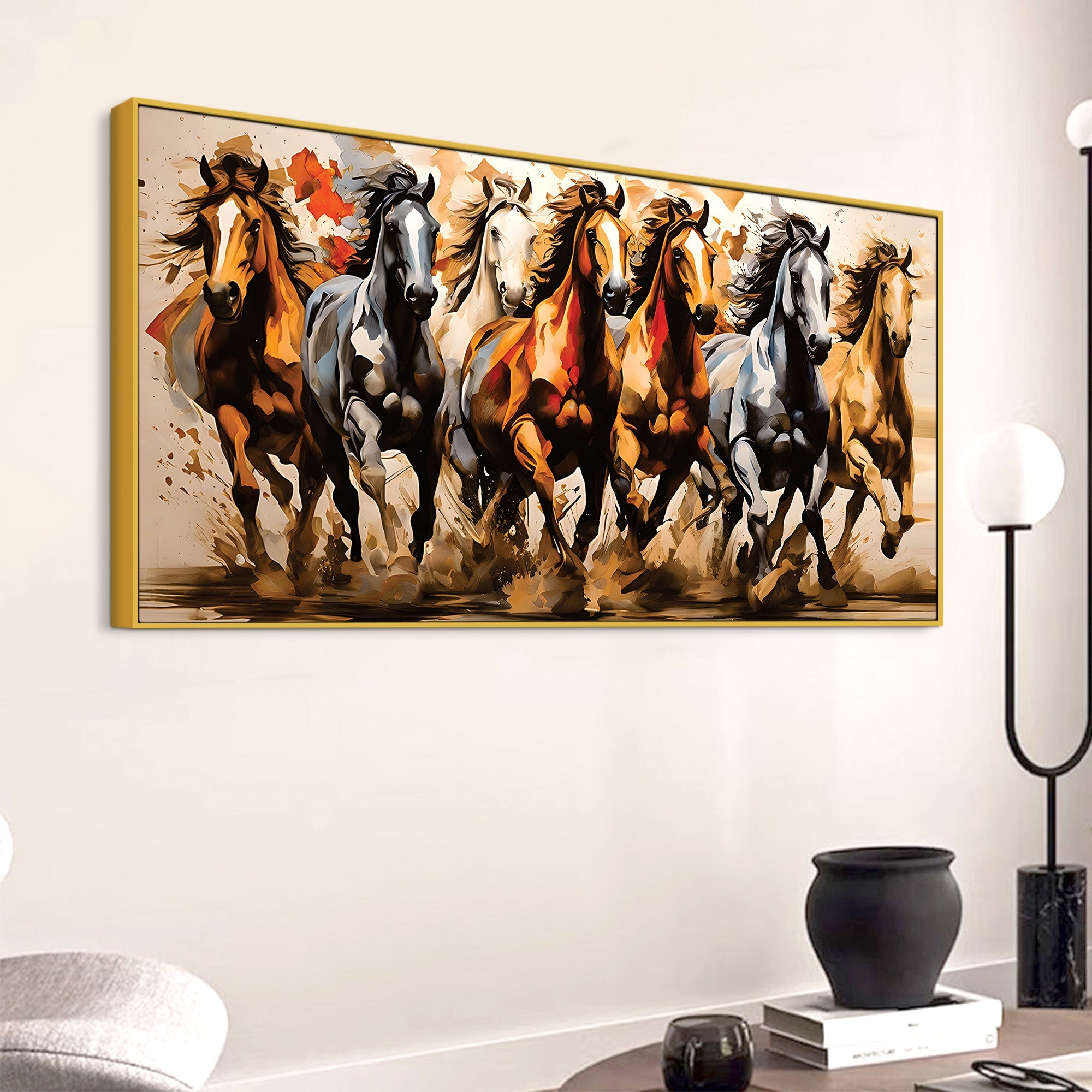 Majestic Seven Horses Water Color Art Premium Wall Painting