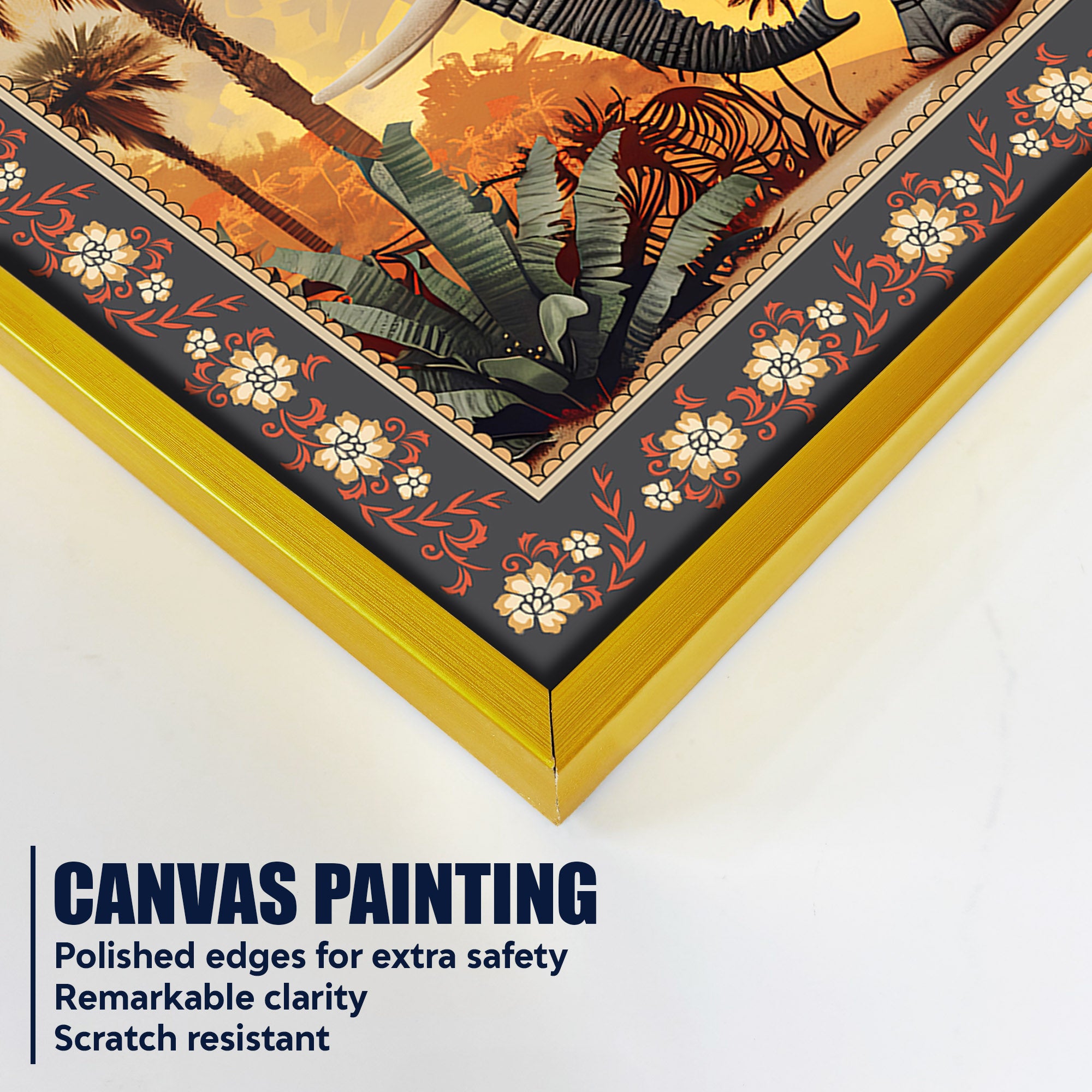 Mandala Design Elephant in Sunset Floral Border Canvas Wall Painting