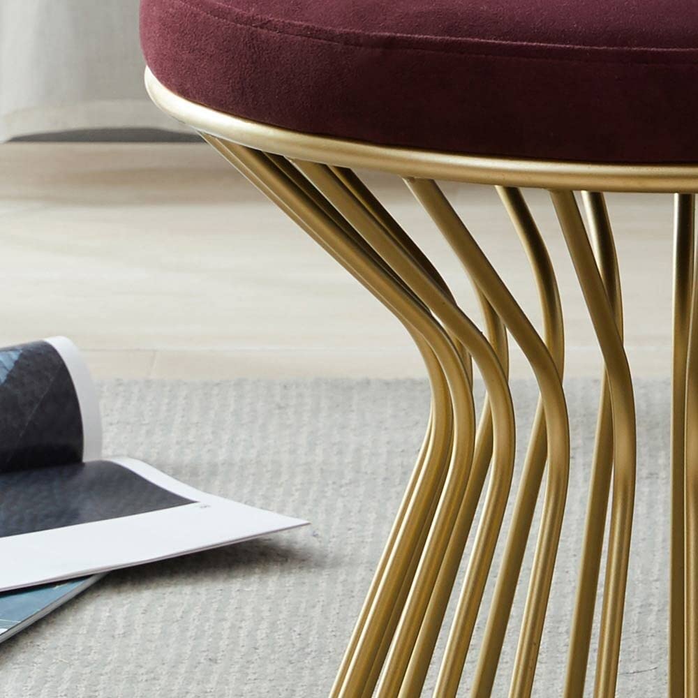 Maroon Velvet Pouffe with Glamorous Gold Detailing