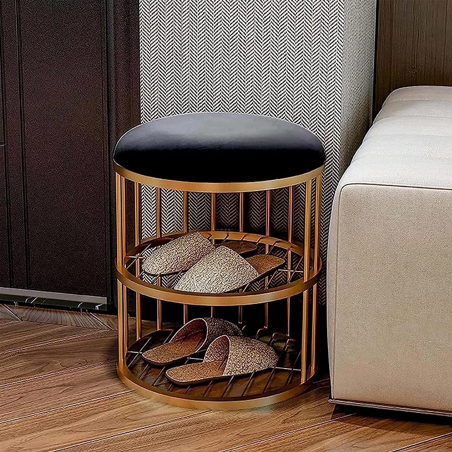 Metal Frame Shoe Bench Rack with Black Padded Seat