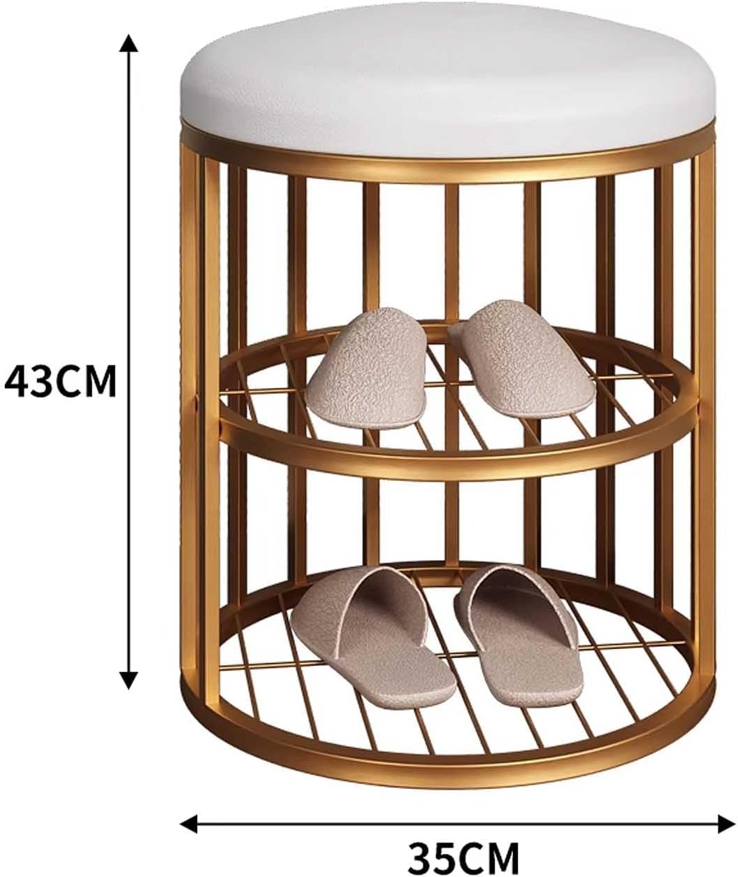 Metal Frame Shoe Bench Rack with White Padded Seat