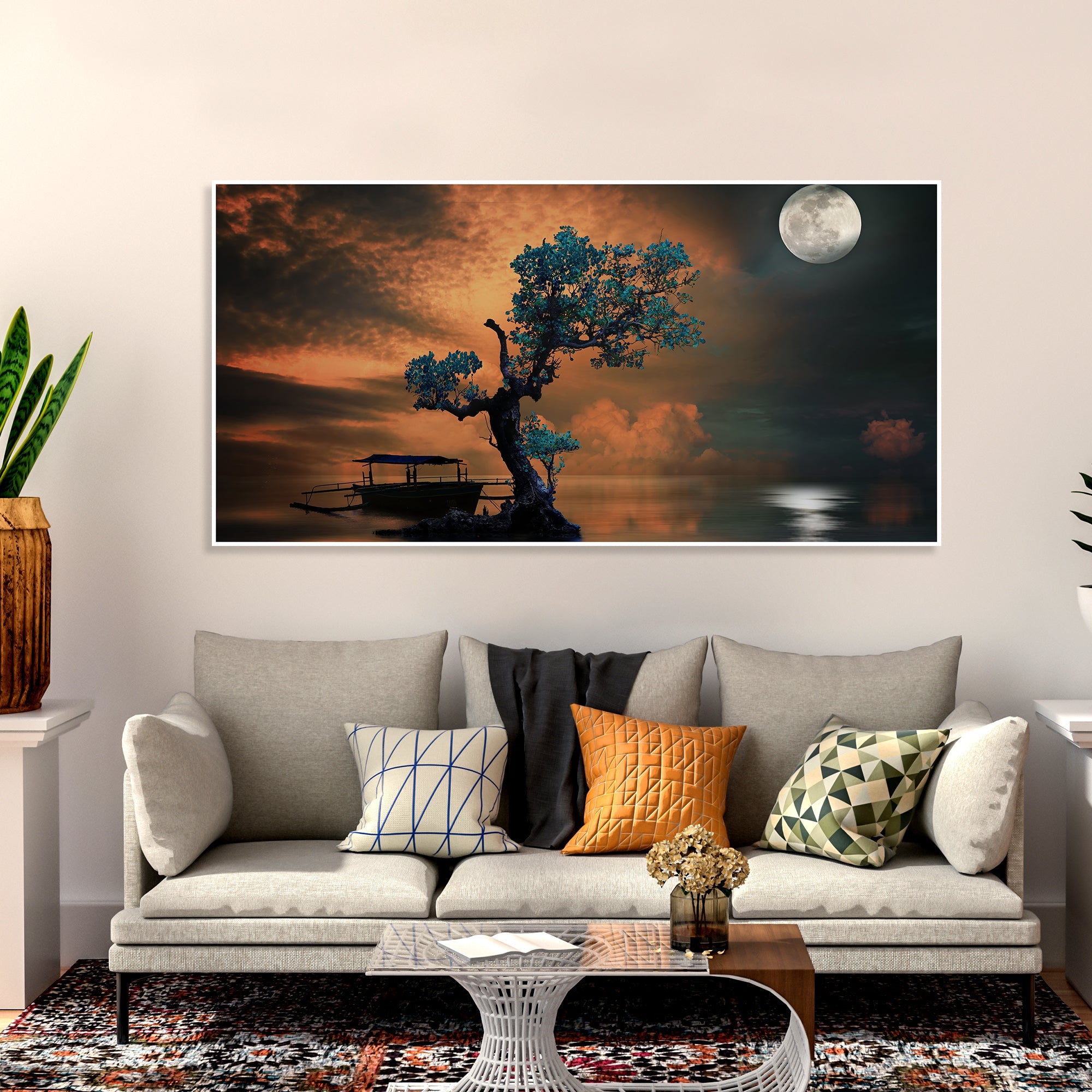 Mid Moon Light Floating Frame Wall Painting