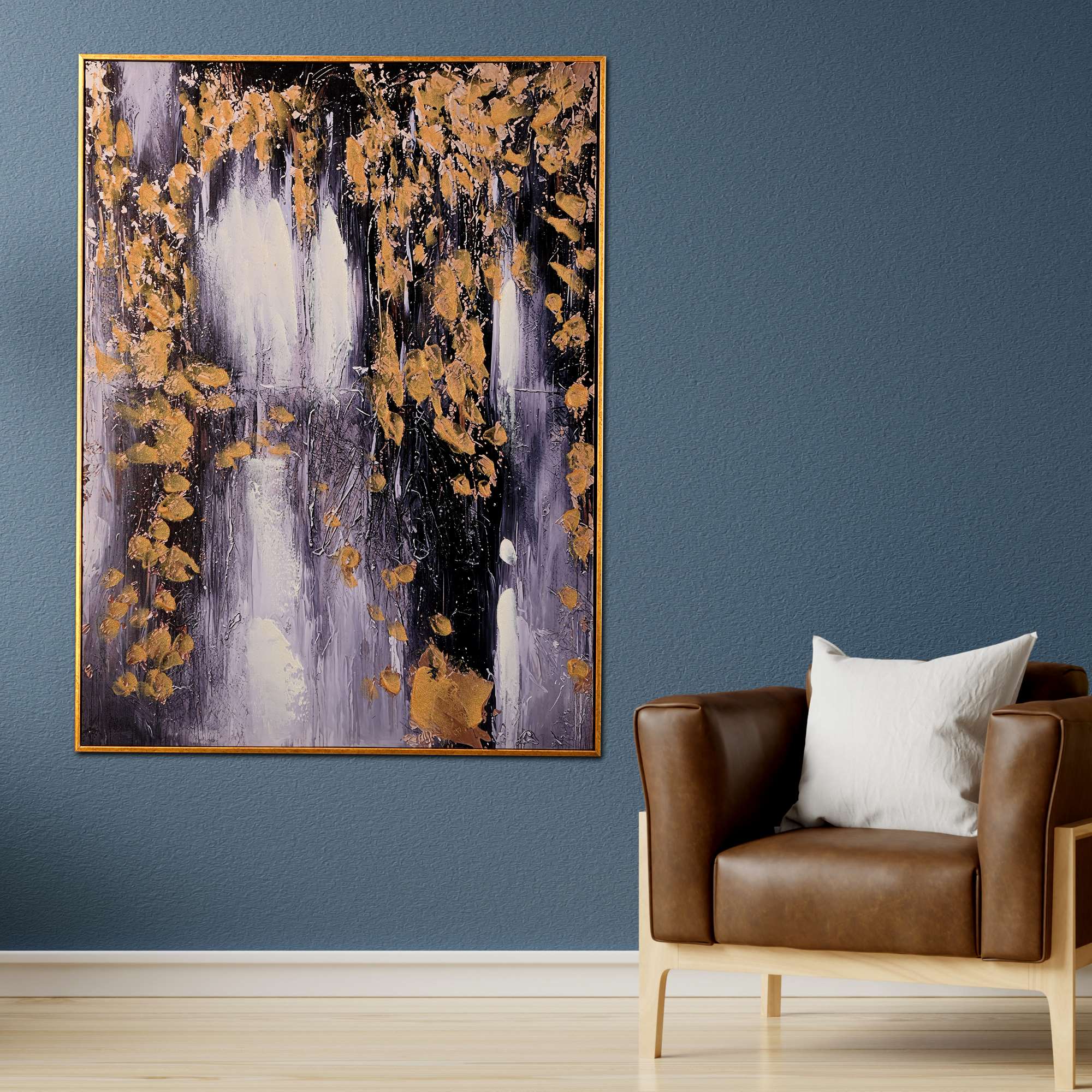 Midnight Mirage Abstract Hand Painted Wall Painting with Floating Frame