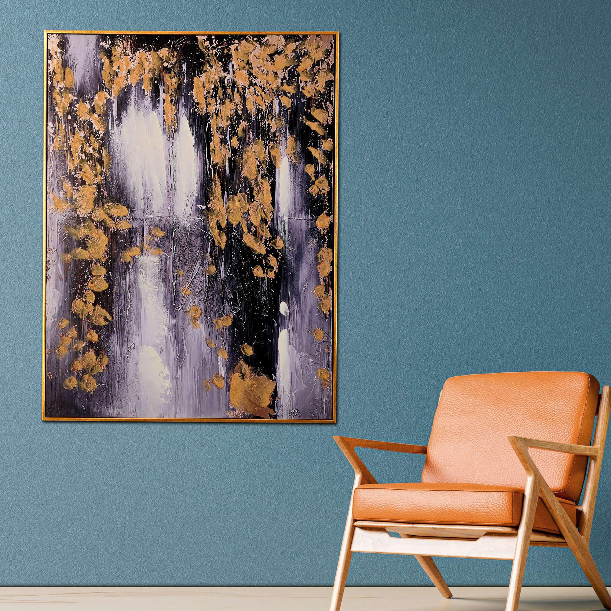 Midnight Mirage Abstract Hand Painted Wall Painting with Floating Frame