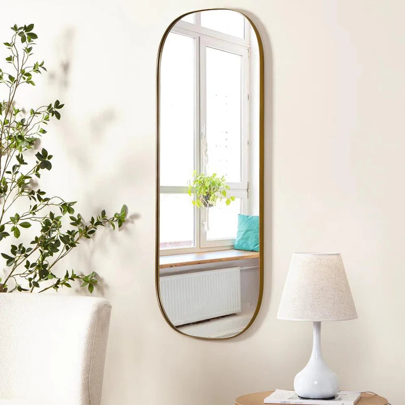 Minimal Gold Arch Wall Mirror for Vertical Display