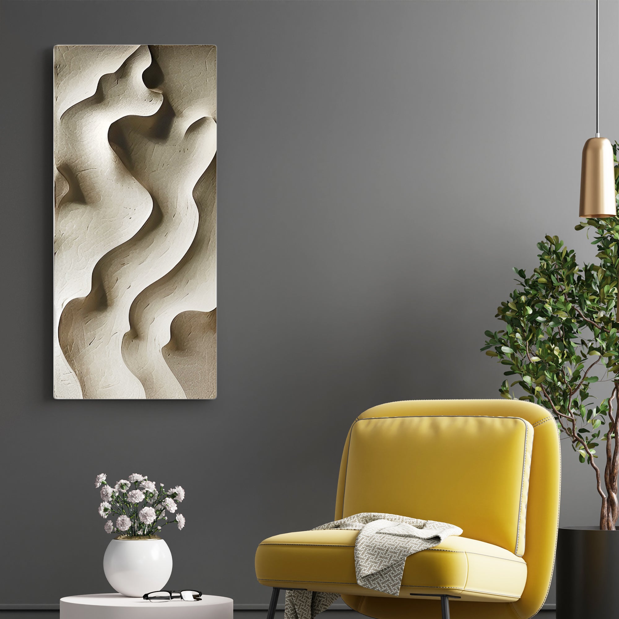 Minimalist 3D Wall Panel with Flowing Curves in Neutral Tone