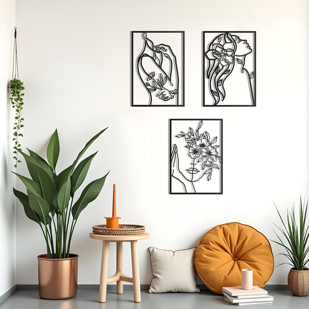 Minimalist Abstract Woman With Flower Metal Art Decor