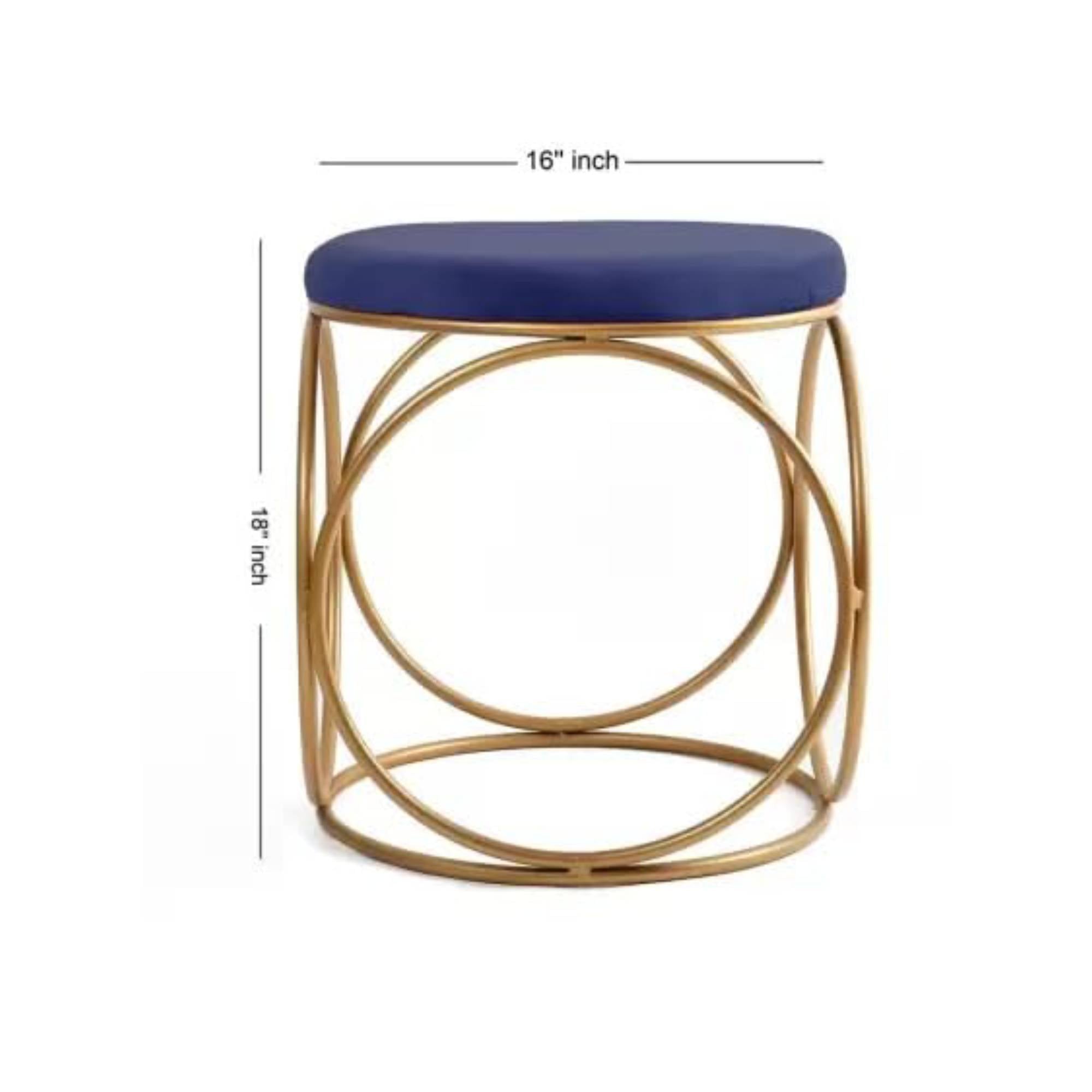 Minimalist Glam Rich Blue Color Stool with Circular Gold Base