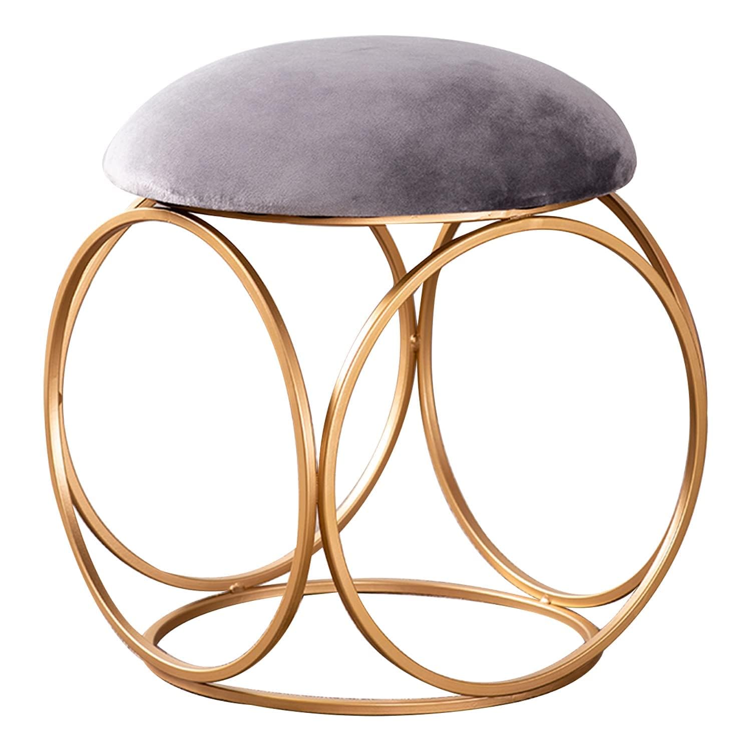Minimalist Glam Rich Grey Color Stool with Circular Gold Base