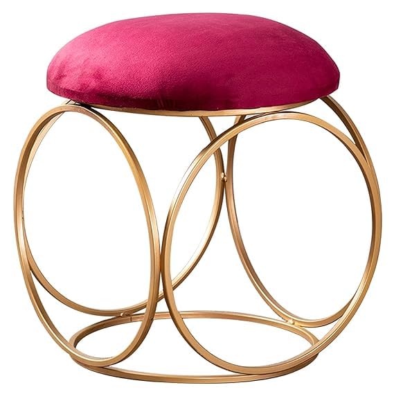 Minimalist Glam Rich Pink Color Stool with Circular Gold Base