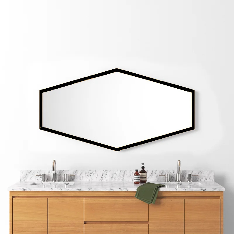 Minimalist Hexagon Black Framed Metal Finish Bathroom Mirror