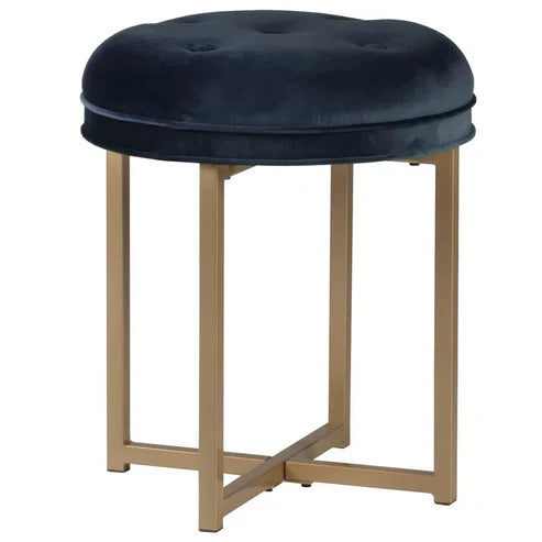 Minimalist Round Stool in Royal Blue and Gold Finish