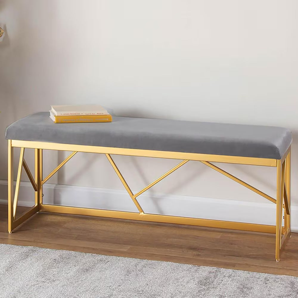 Minimalist Velvet Seating Bench with Designer Metal Legs