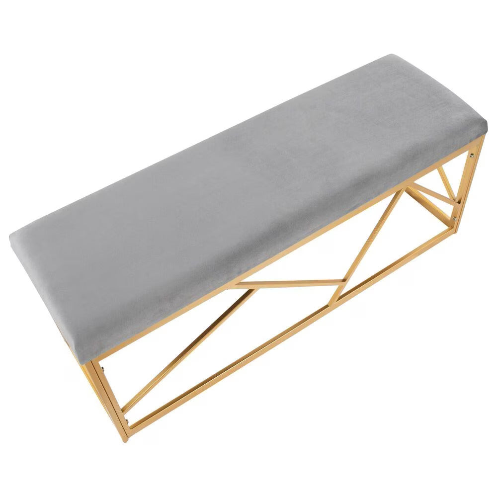 Minimalist Velvet Seating Bench with Designer Metal Legs