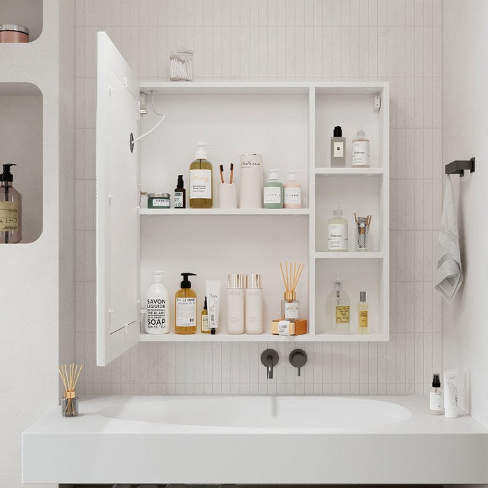 Minimalist Wall Cabinet with Backlit Mirror and Shelf Space