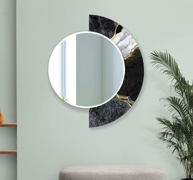 Minimalist Acrylic Wall Mirror with Artistic Stone Crescent