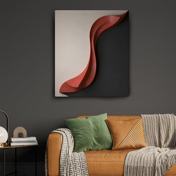 Modern 3D Wall Art Panel with Red Wave on Black and White Background