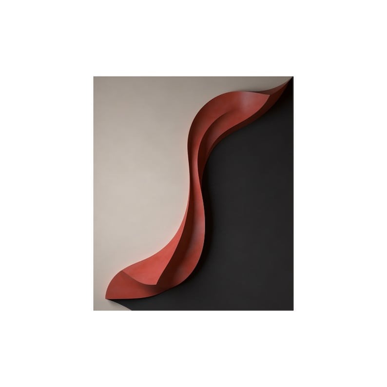 Modern 3D Wall Art Panel with Red Wave on Black and White Background