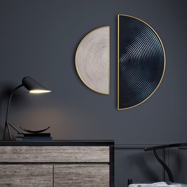 Modern 3D Wall Art Set in Black and Silver Half Circle Design