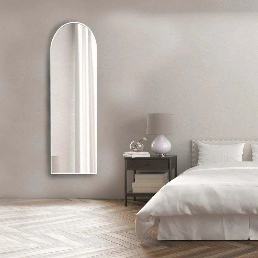 Modern Arched Wall Mirror with White Frame
