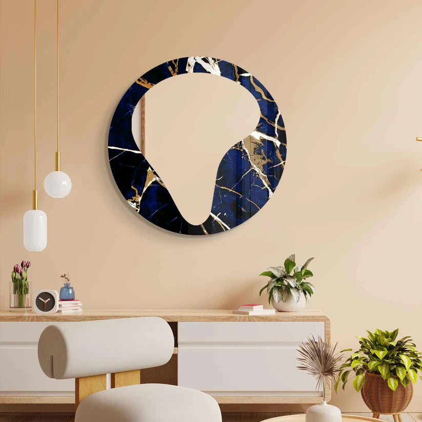 Modern Art Inspired Round Acrylic Wall Mirror with Marble Effect