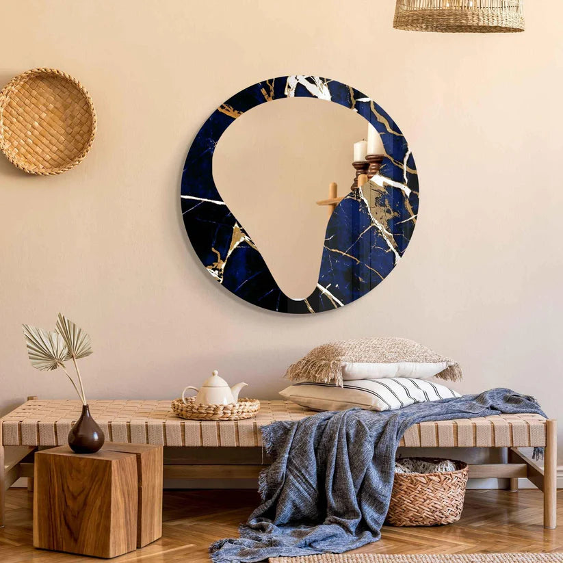 Modern Art Inspired Round Acrylic Wall Mirror with Marble Effect